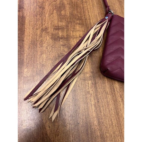 Burgundy Zigzag Chevron Quilted Crossbody Bag with Tassel - Picture 3 of 6